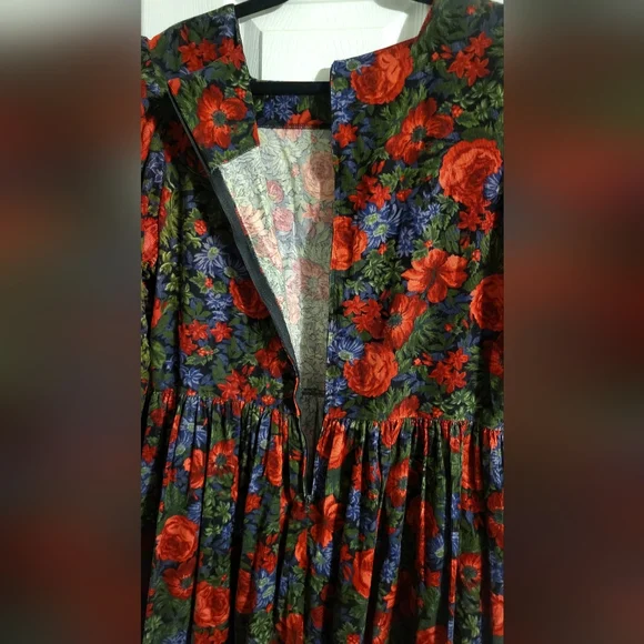 Vintage Laura Ashley Size 12 Corduroy Floral Garden Dress Gathered Zipper NICE - Picture 2 of 10